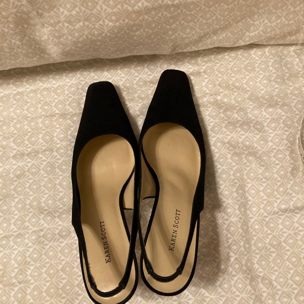 Black Suede Sling-backs Square Toe Karen Scott NWOB Size 8.5M - Picture 10 of 13